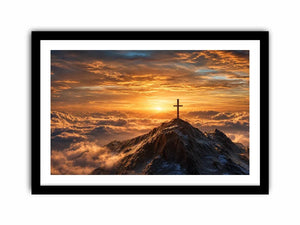   mountain cross sunrise canvas art