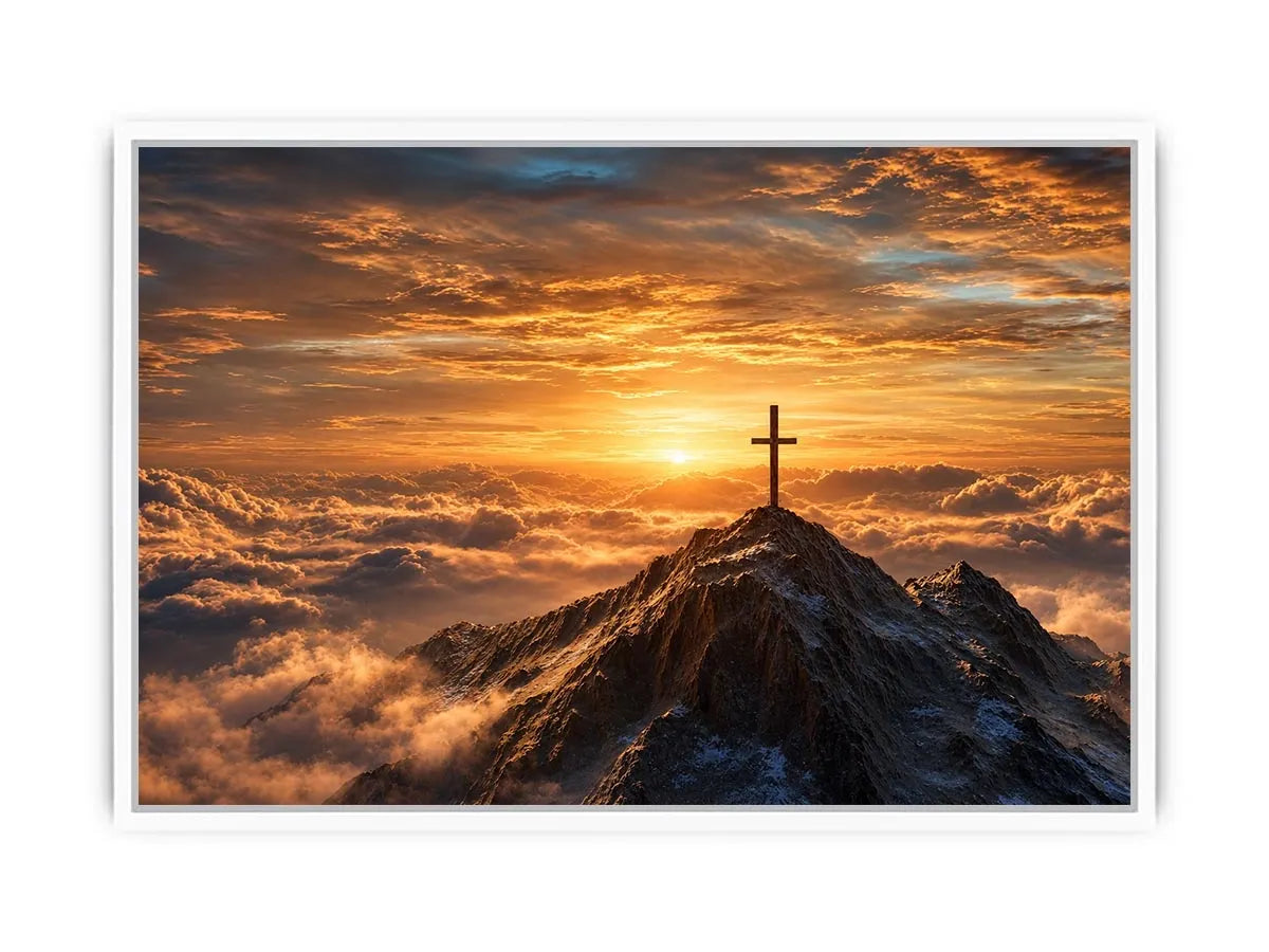   mountain cross sunrise canvas art