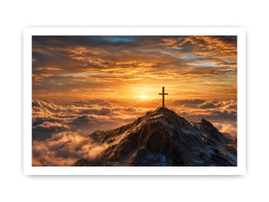   mountain cross sunrise canvas art