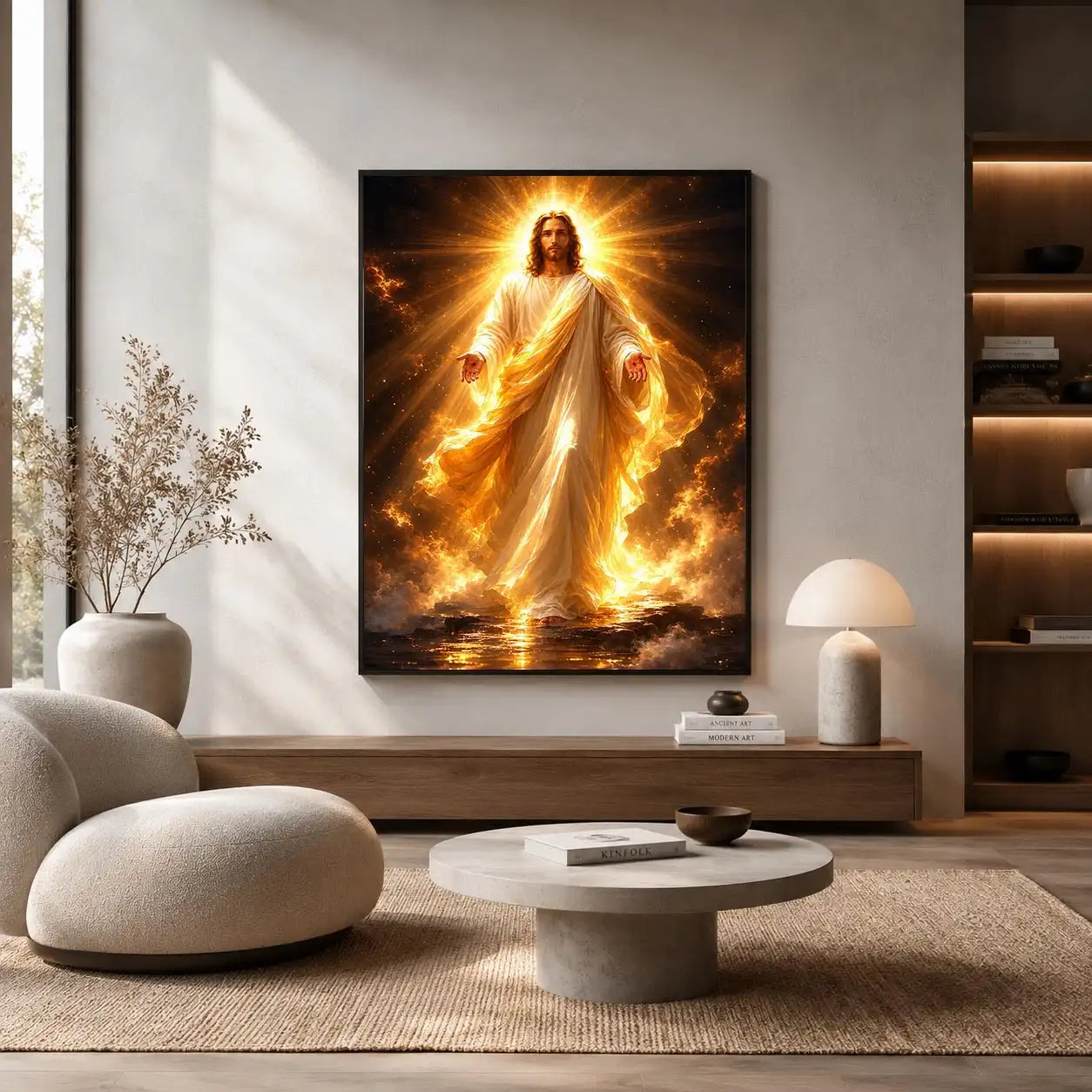   radiant jesus golden light canvas art