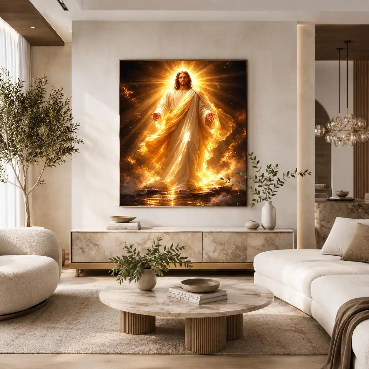   radiant jesus golden light canvas art