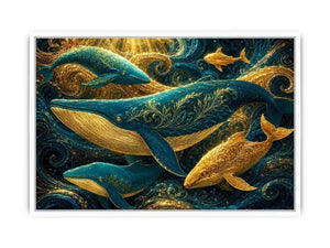   teal gold whale canvas coastal room