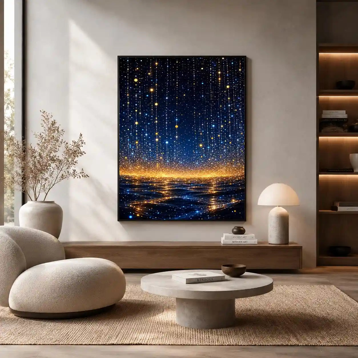   blue gold abstract light canvas bedroom