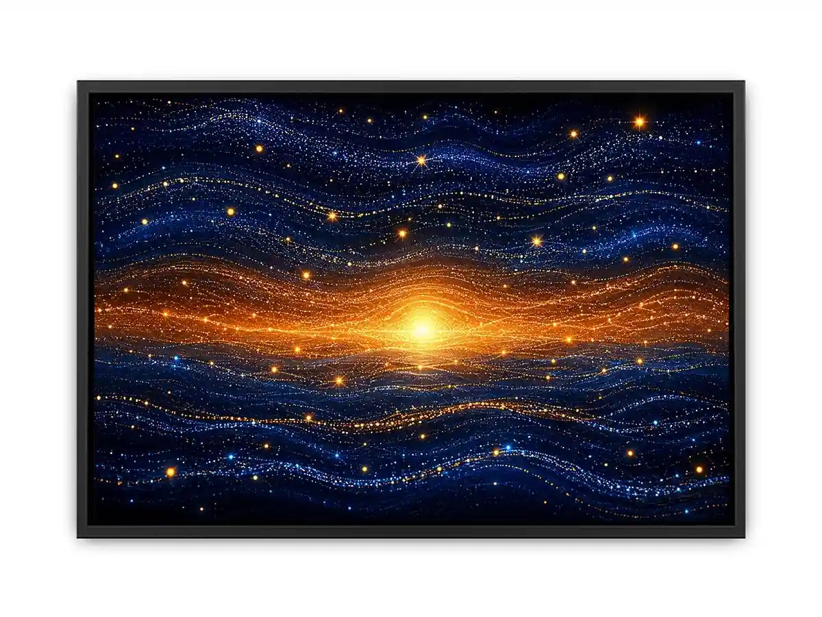   blue gold abstract horizon wall art