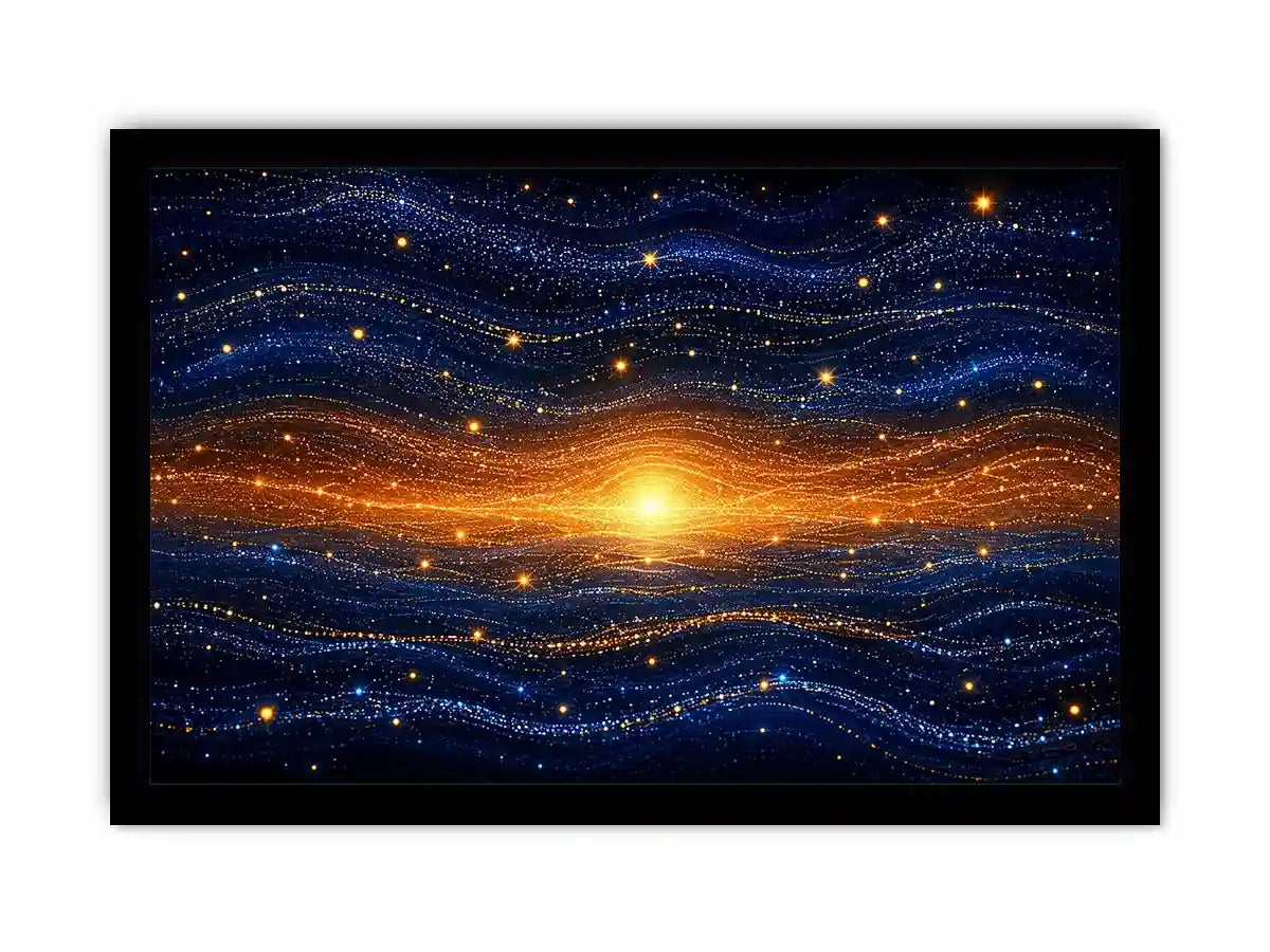   blue gold abstract horizon wall art