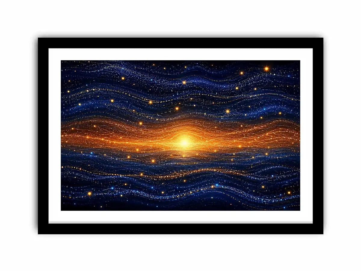   blue gold abstract horizon wall art