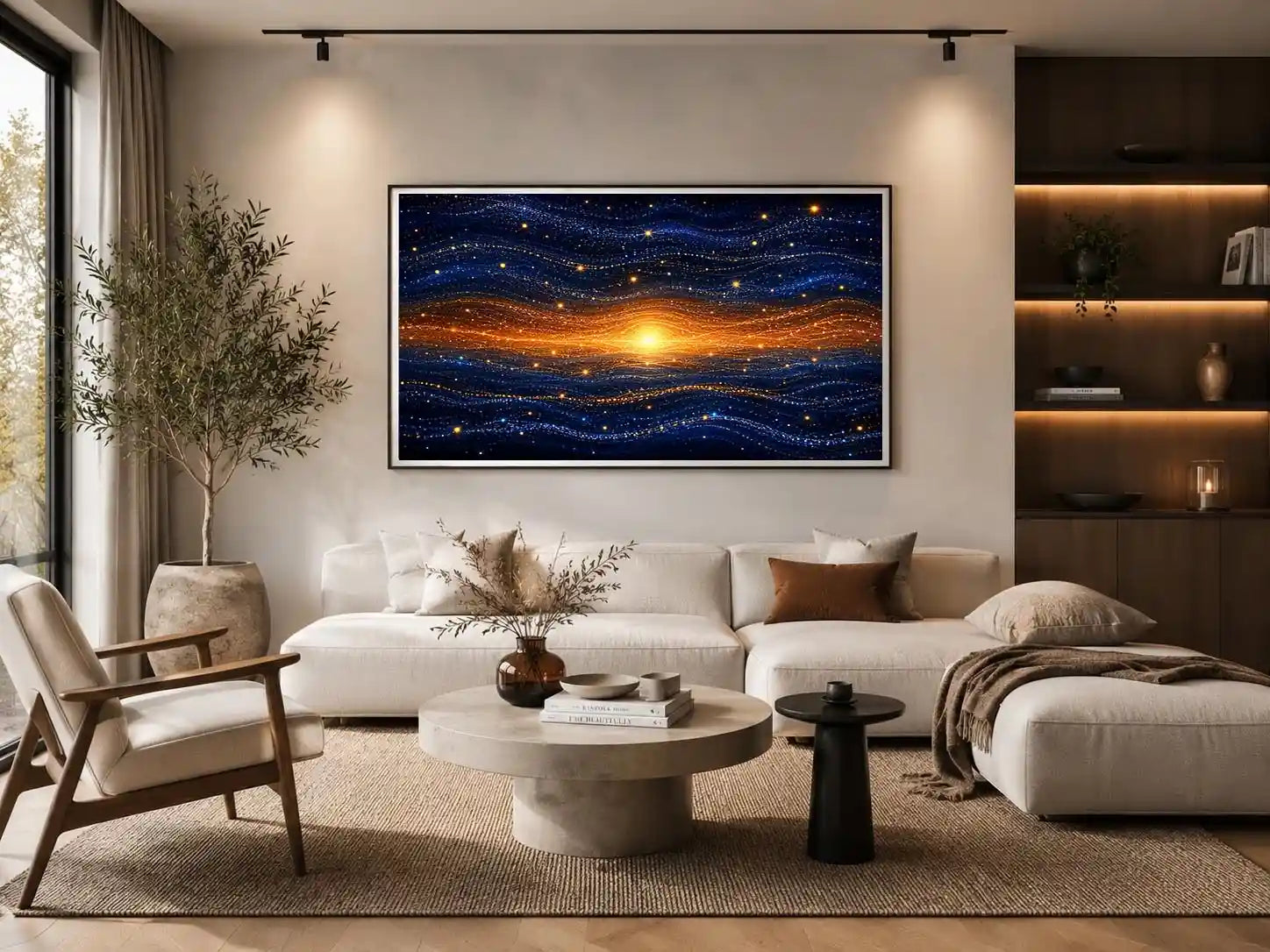   blue gold abstract horizon wall art