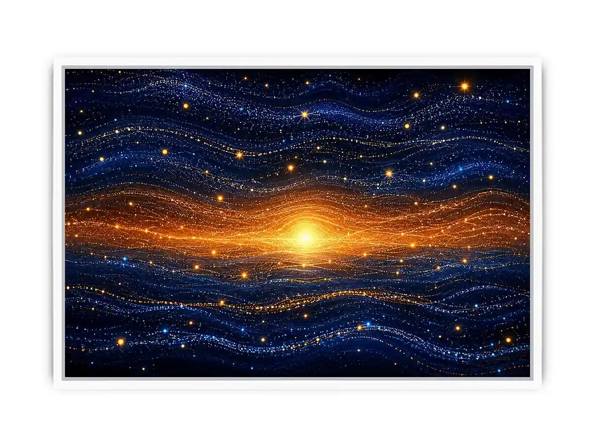  blue gold abstract horizon wall art
