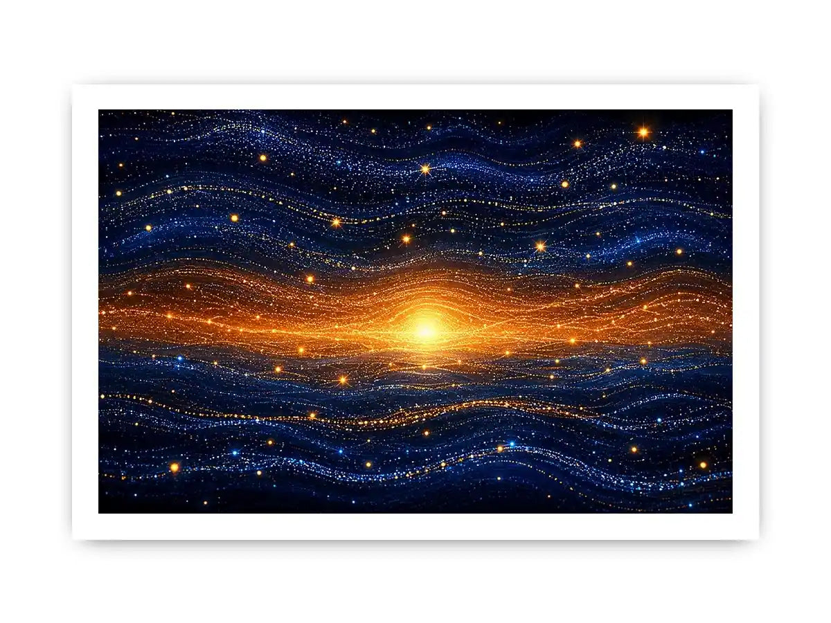   blue gold abstract horizon wall art