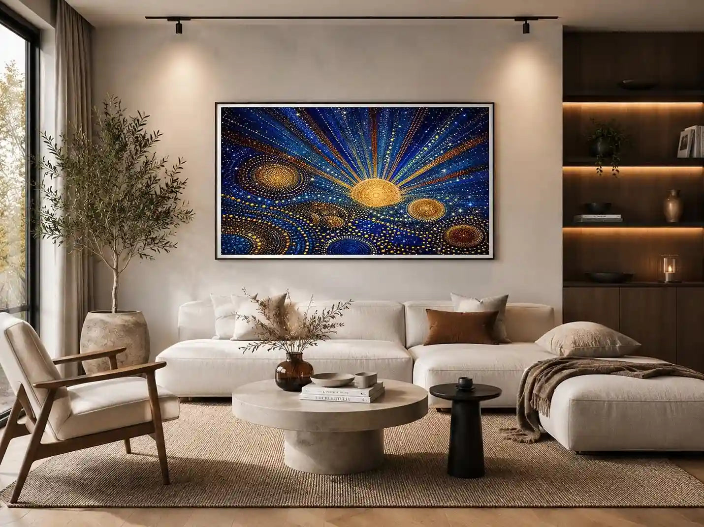   blue gold galaxy mosaic canvas print