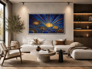   blue gold galaxy mosaic canvas print