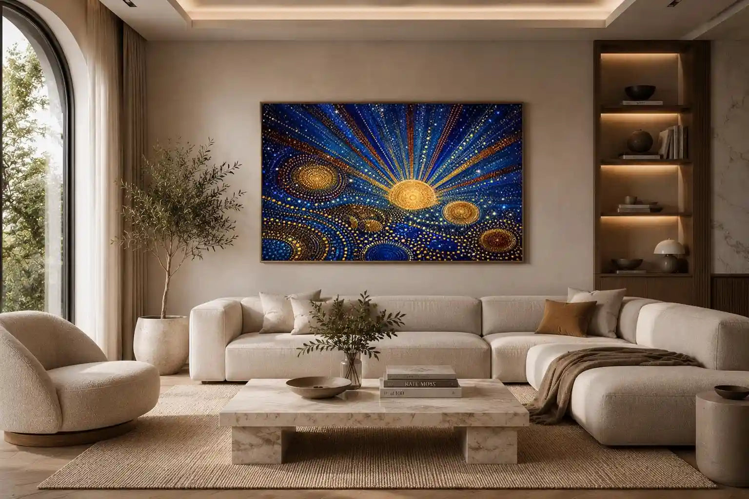   blue gold galaxy mosaic canvas print