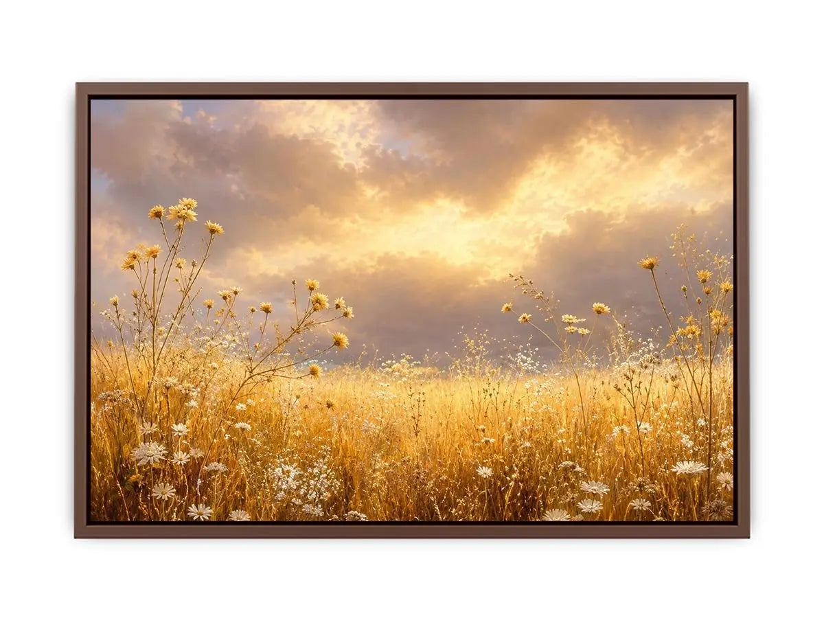   golden wildflower canvas print bedroom
