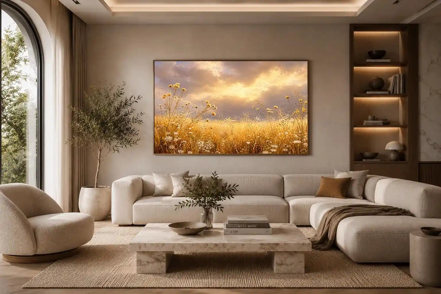   golden wildflower canvas print bedroom