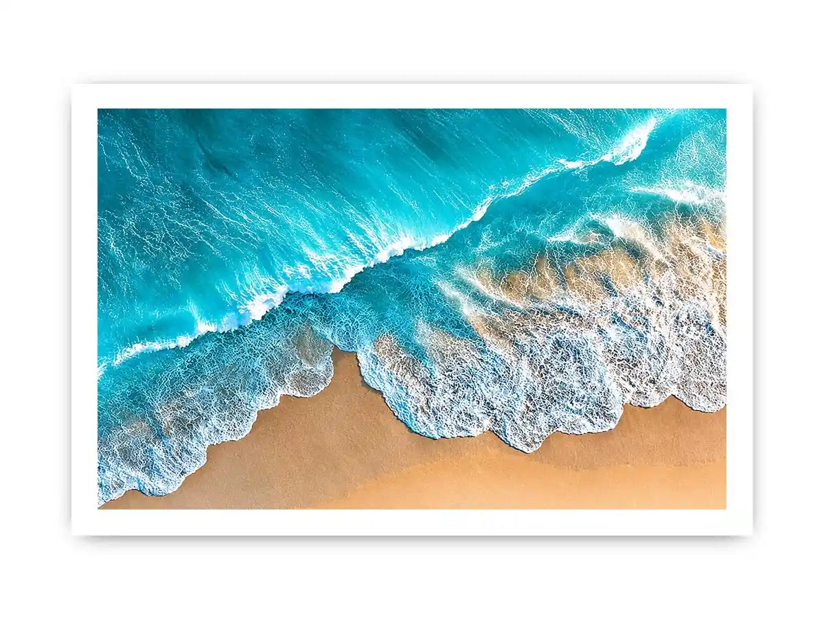   aerial turquoise ocean beach coastal wave wall art