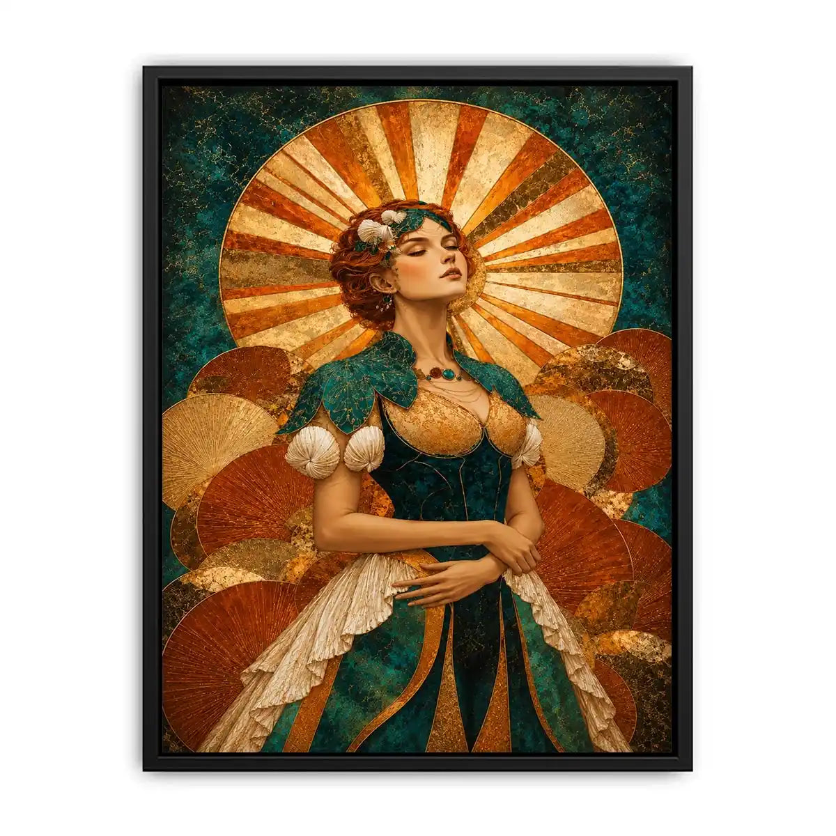  art deco woman canvas wall art teal gold