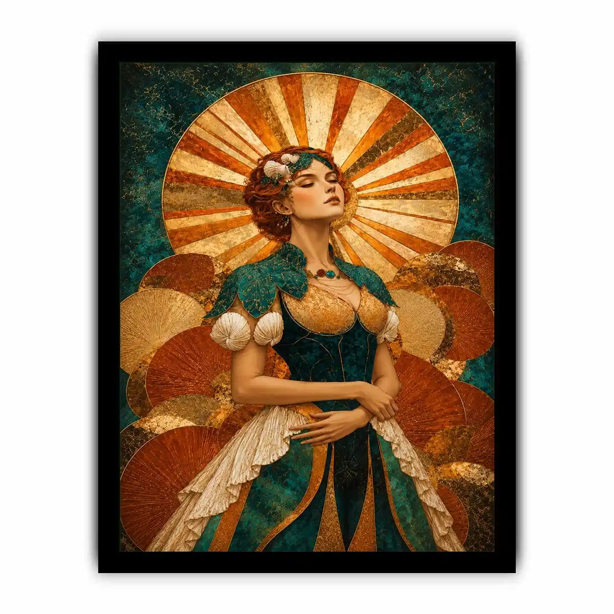   art deco woman canvas wall art teal gold