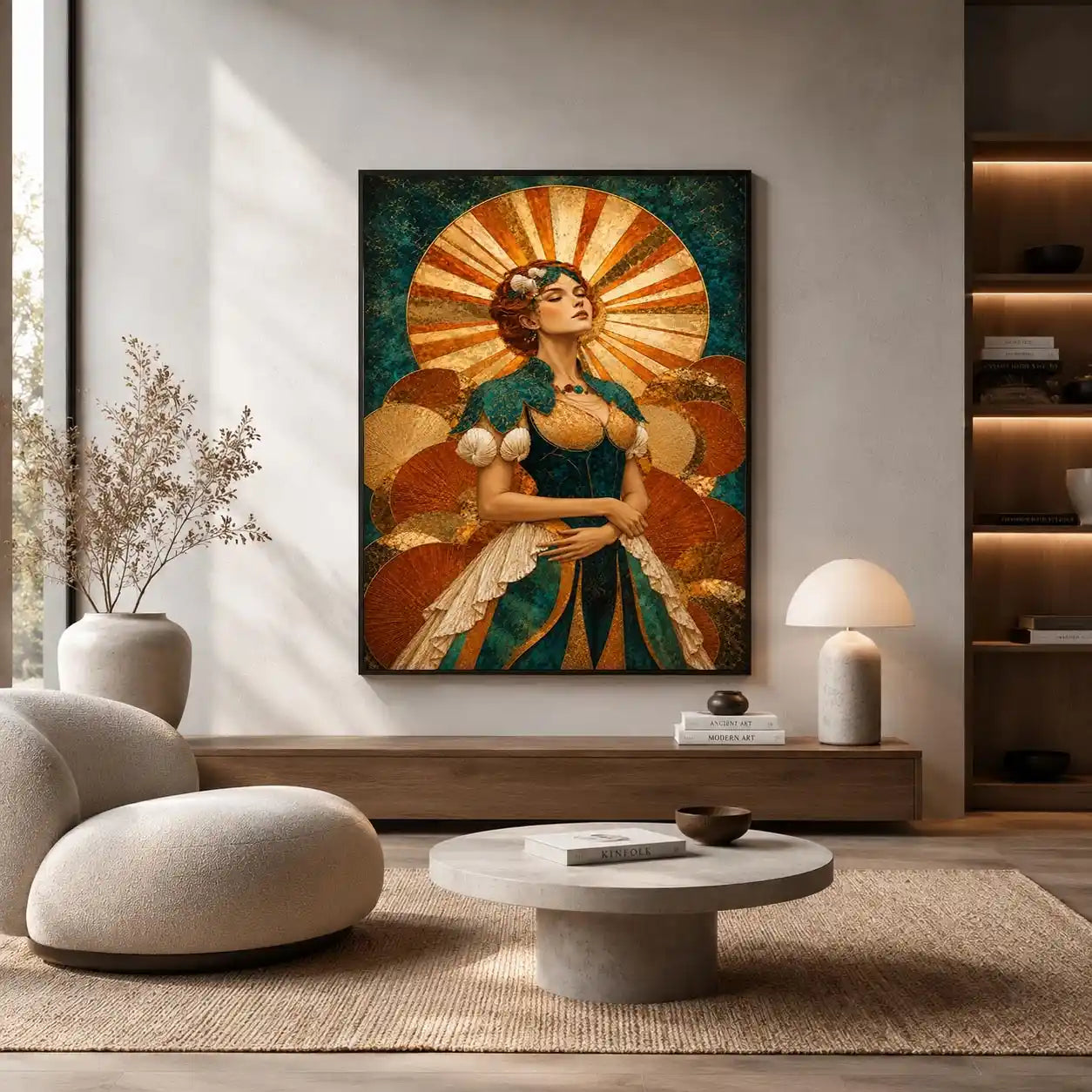   art deco woman canvas wall art teal gold