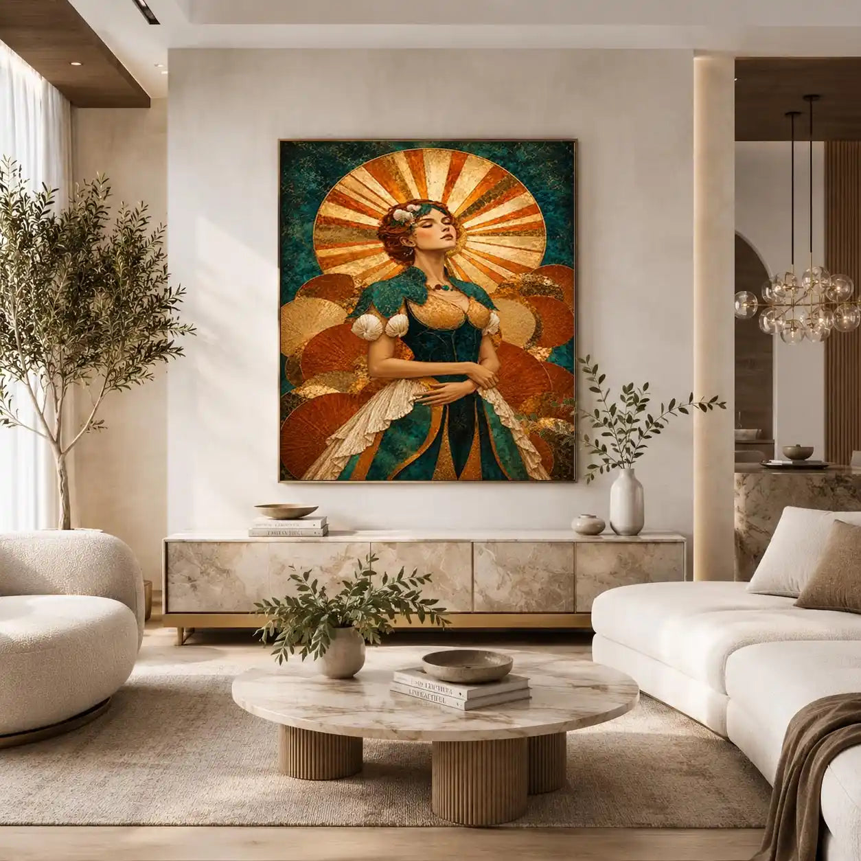   art deco woman canvas wall art teal gold
