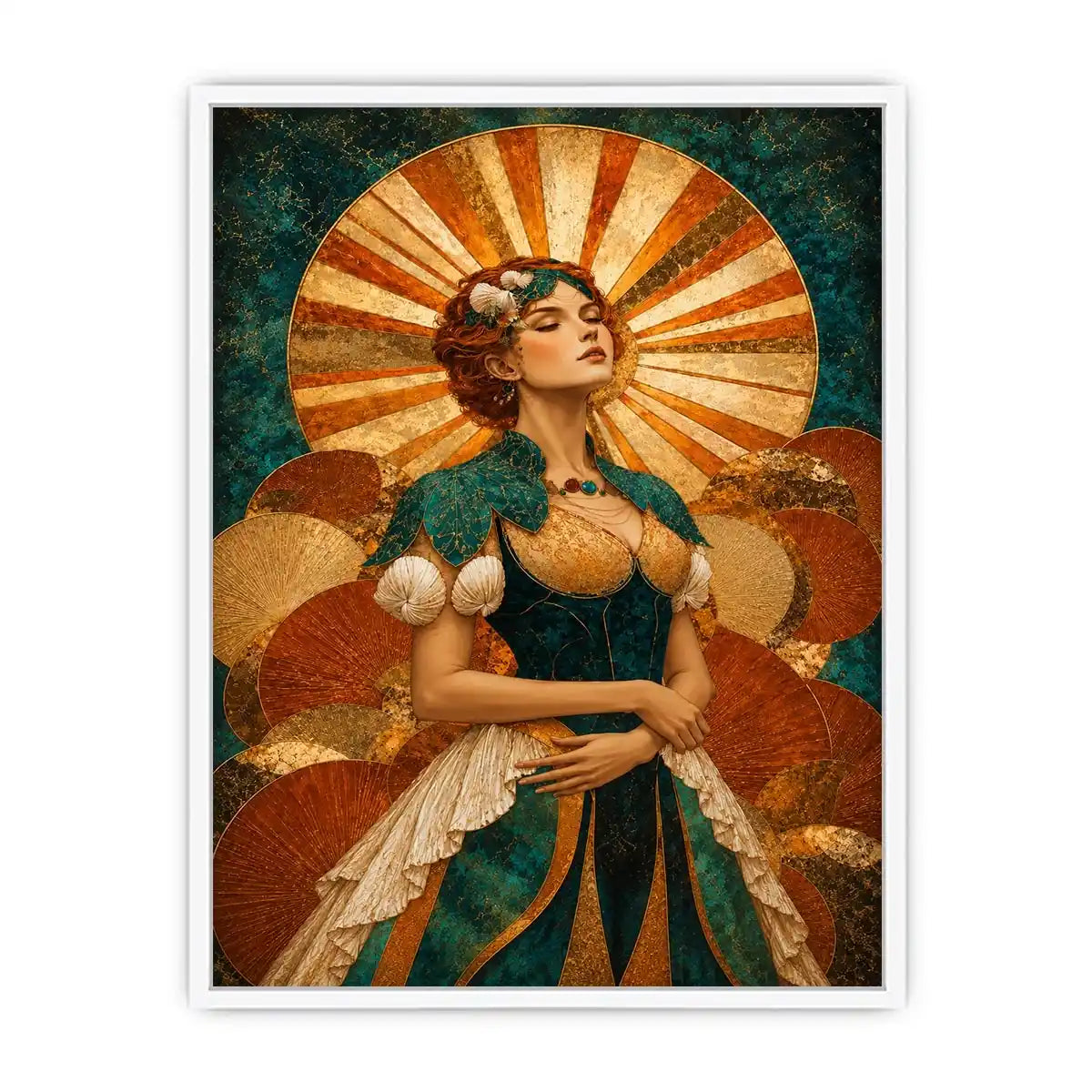   art deco woman canvas wall art teal gold