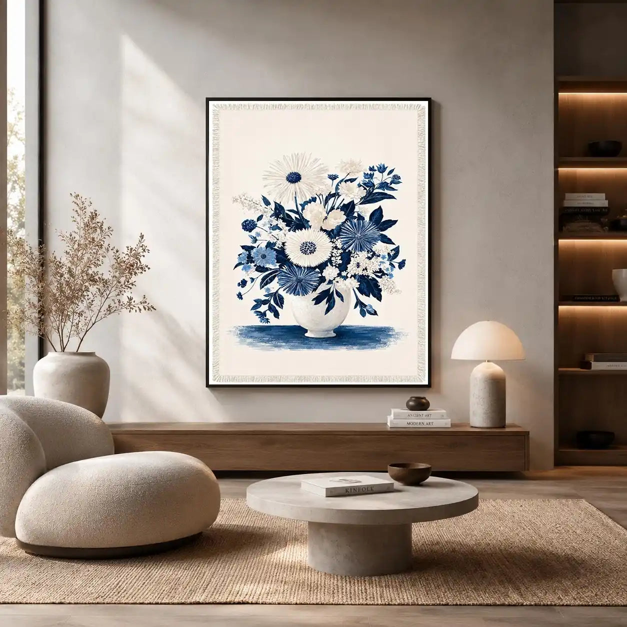   blue white floral canvas print