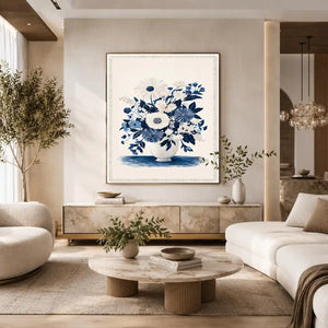   blue white floral canvas print