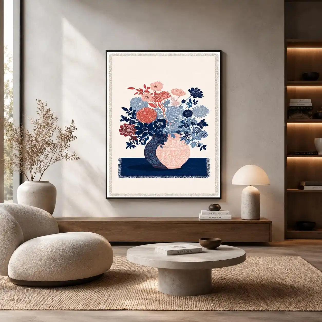   pink blue floral vase artwork