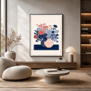   pink blue floral vase artwork