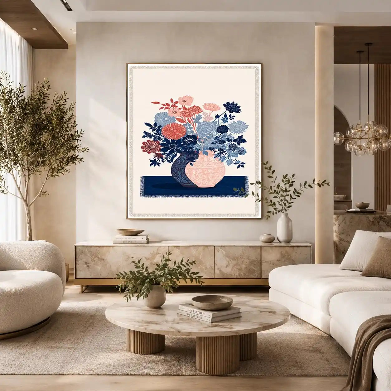   pink blue floral vase artwork