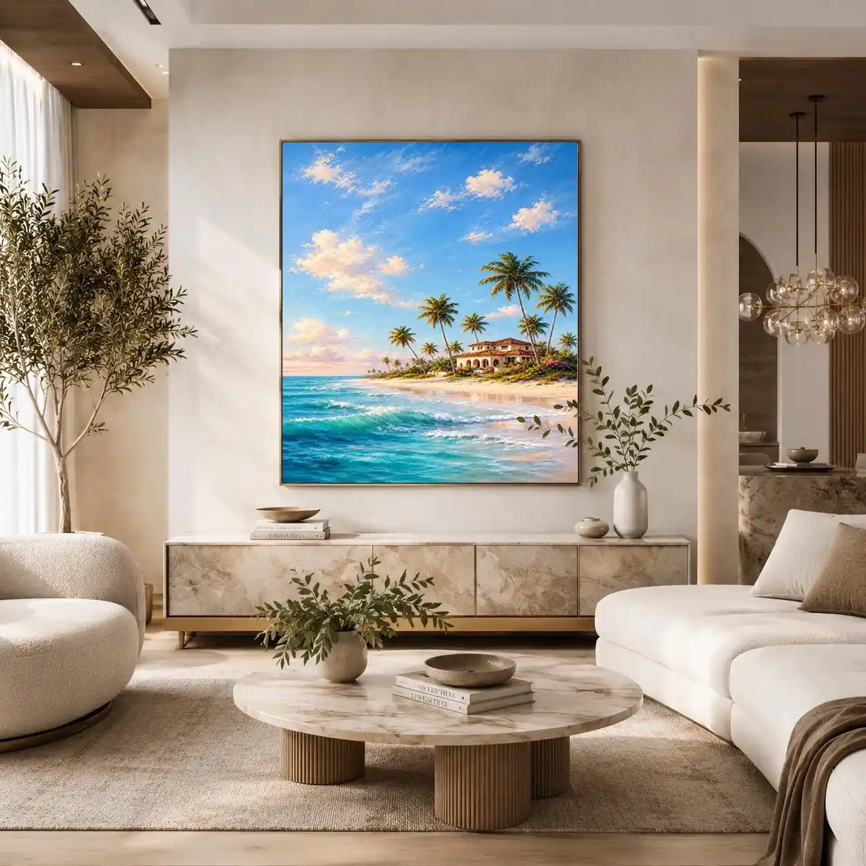   tropical beach villa canvas art