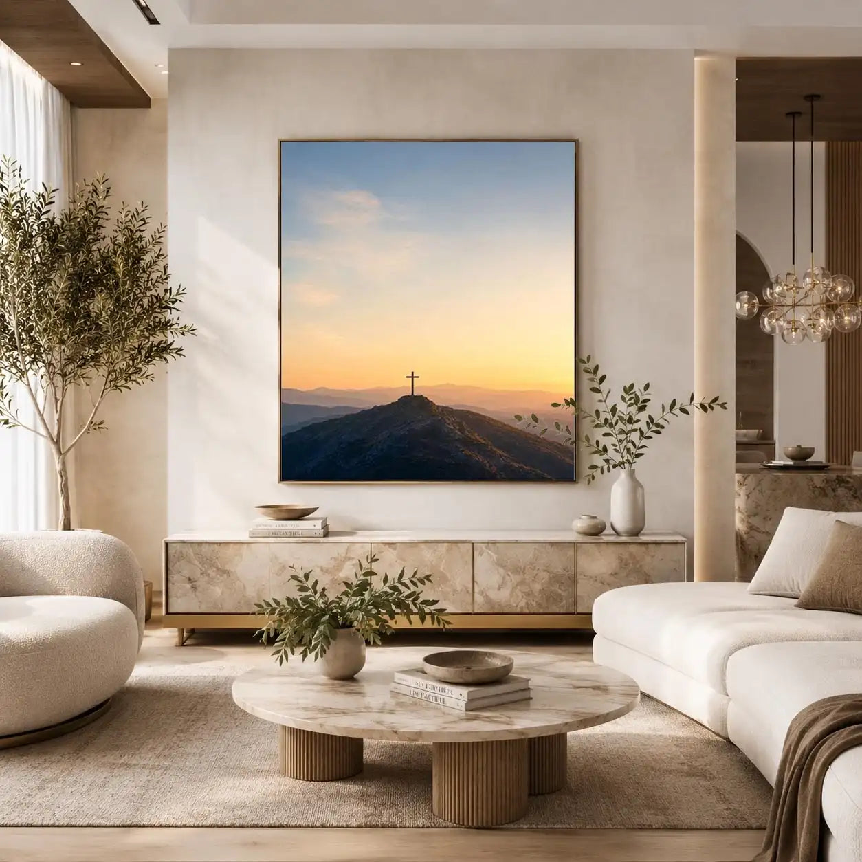   mountain cross sunrise canvas print