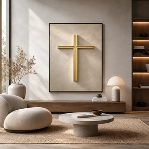   gold cross neutral wall art