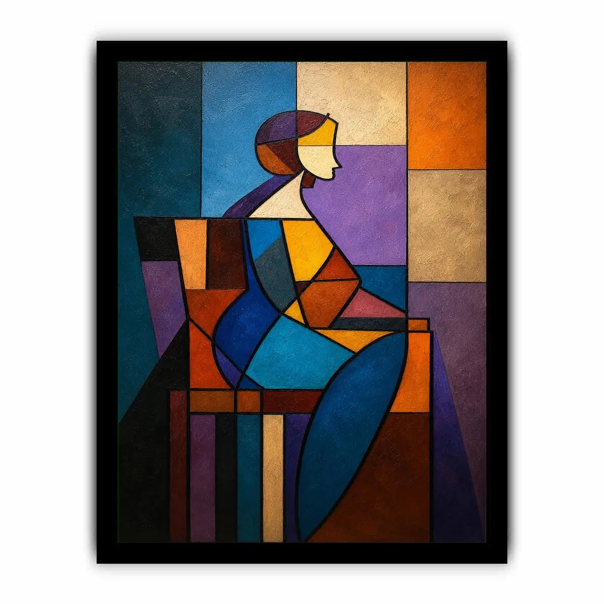   colorful cubist geometric canvas art