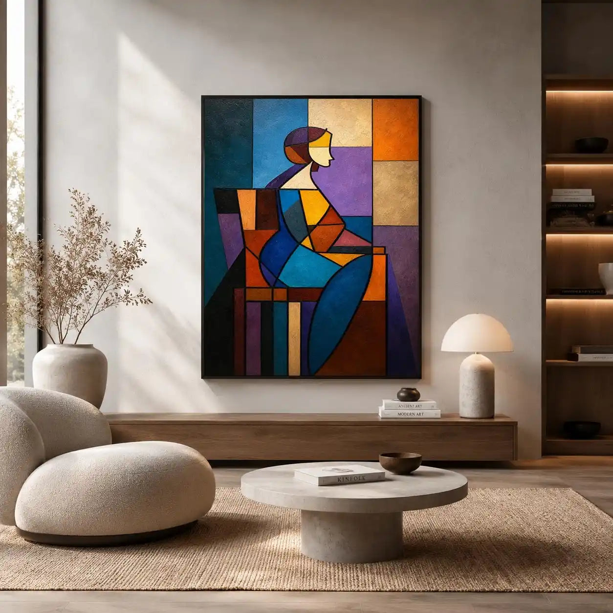   colorful cubist geometric canvas art