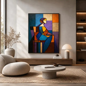   colorful cubist geometric canvas art