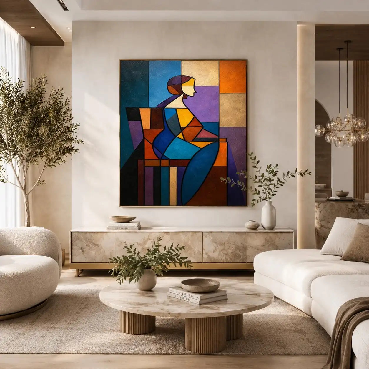   colorful cubist geometric canvas art