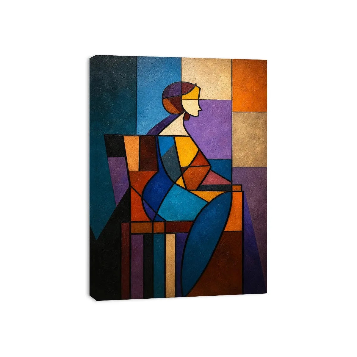   colorful cubist geometric canvas art
