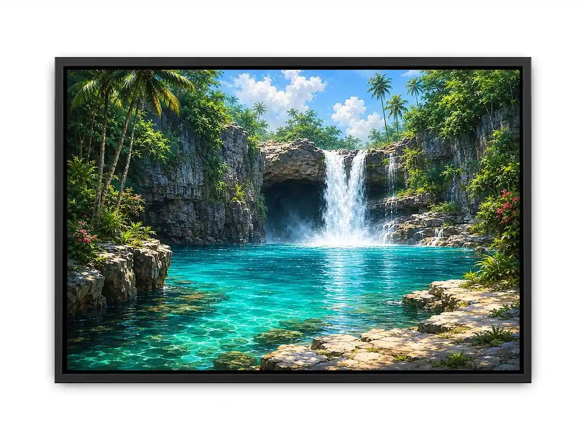   tropical waterfall lagoon canvas art