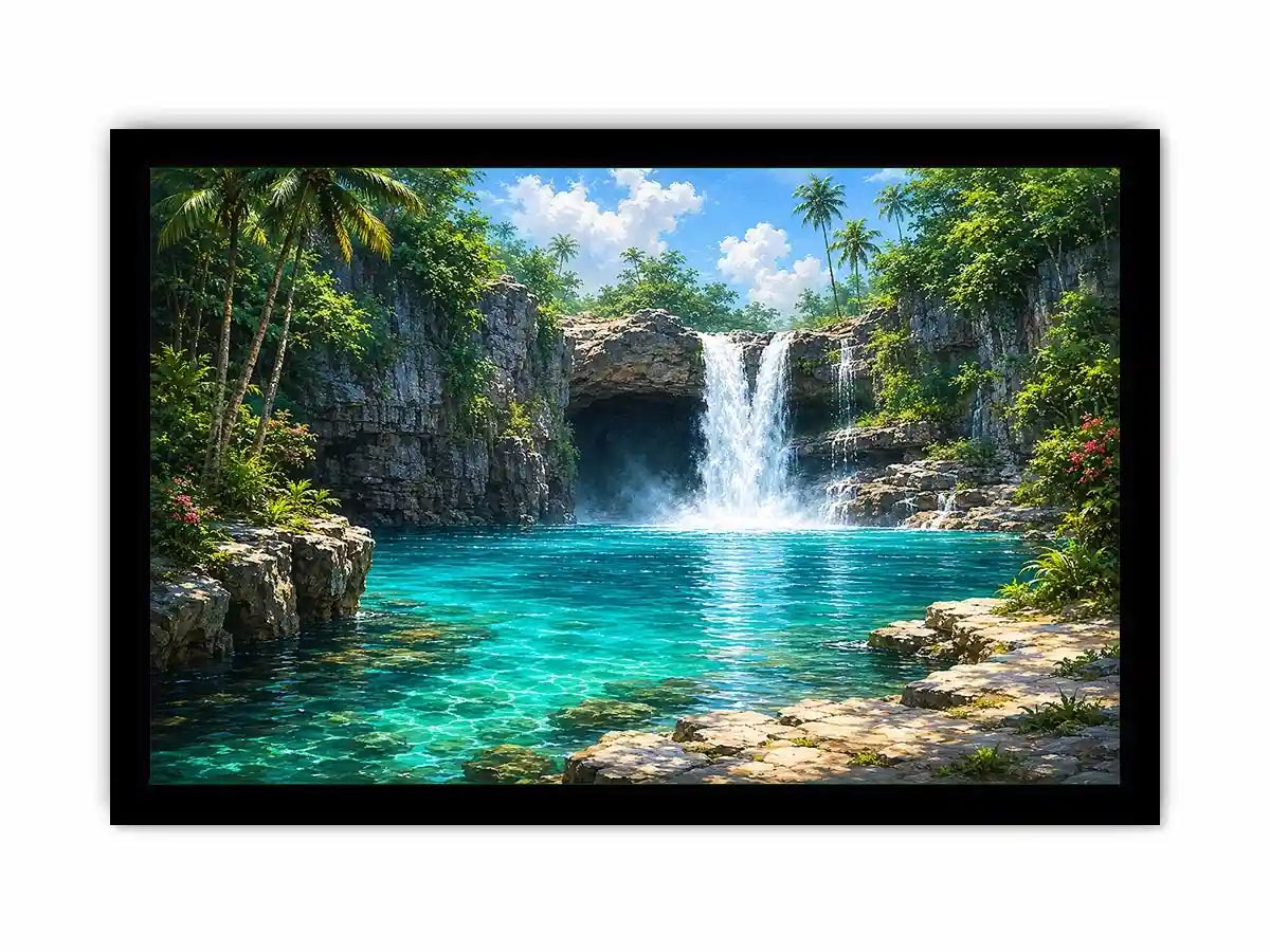   tropical waterfall lagoon canvas art
