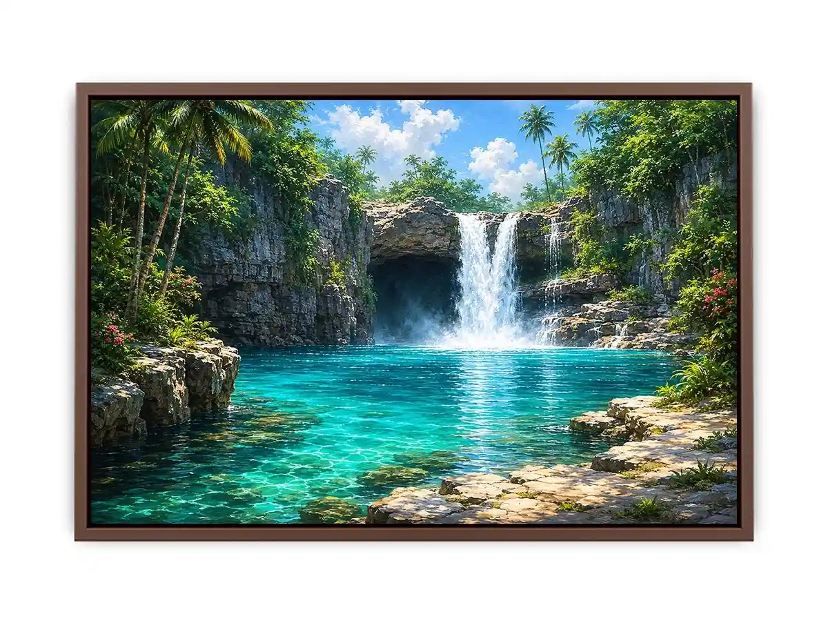   tropical waterfall lagoon canvas art