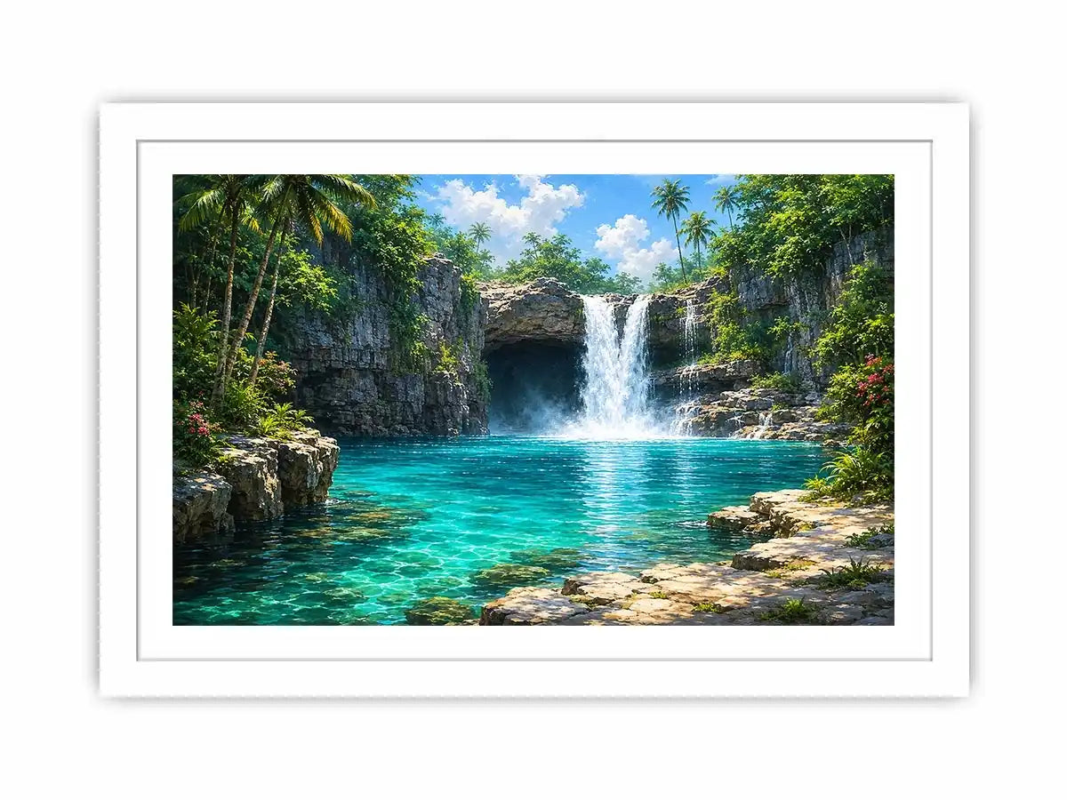   tropical waterfall lagoon canvas art