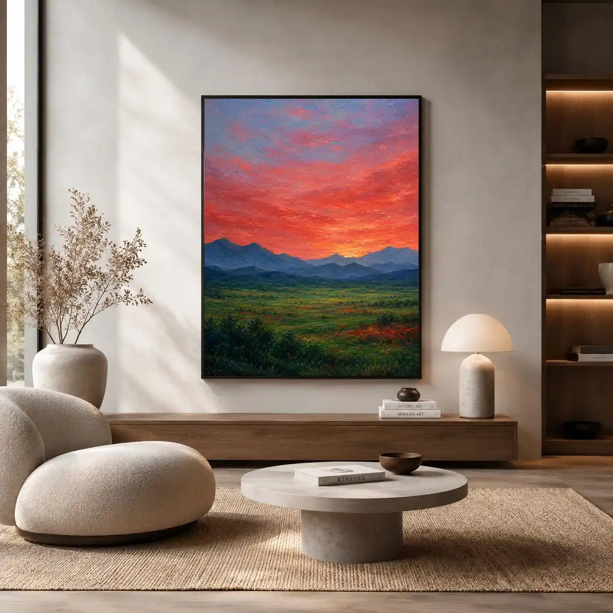   mountain sunset artwork living room