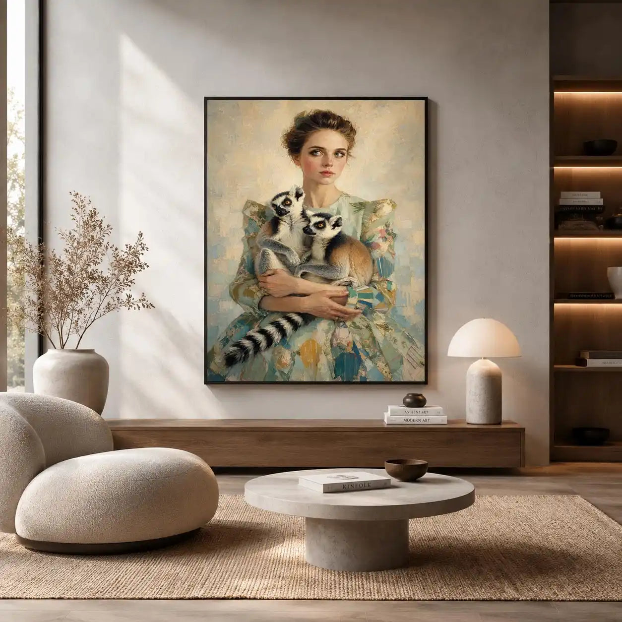   woman lemurs portrait canvas art