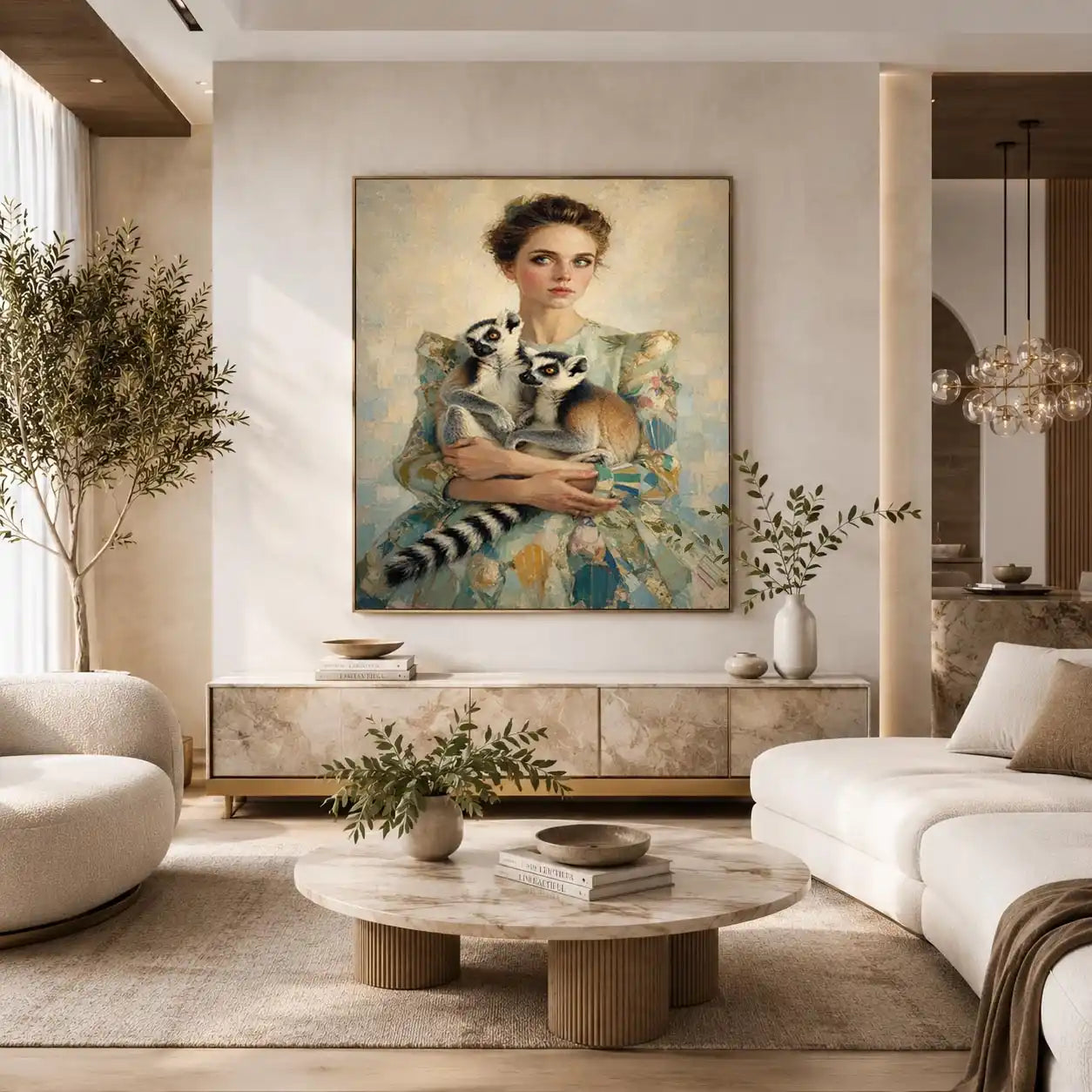   woman lemurs portrait canvas art