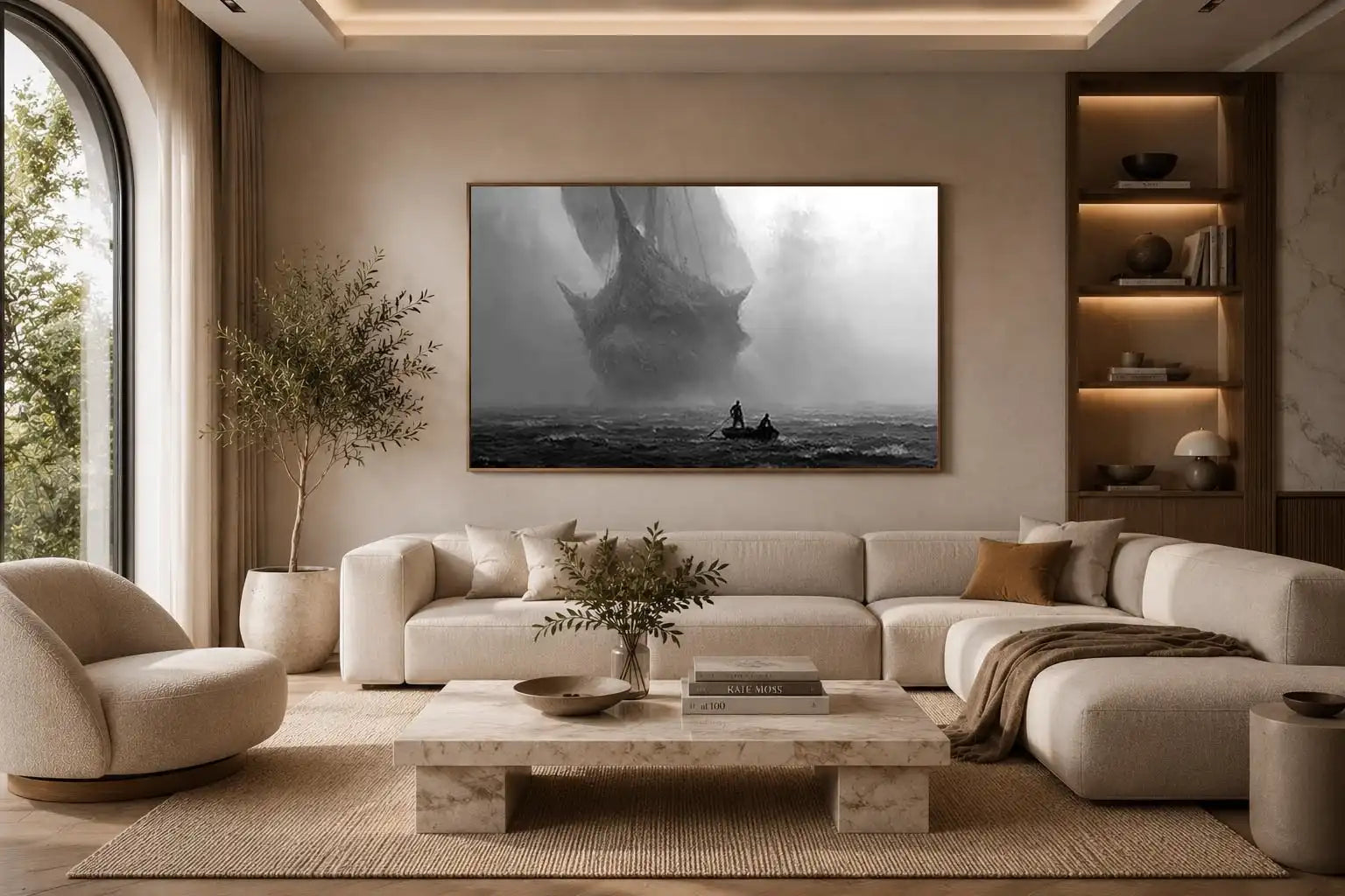 ghost ship black white canvas office decor