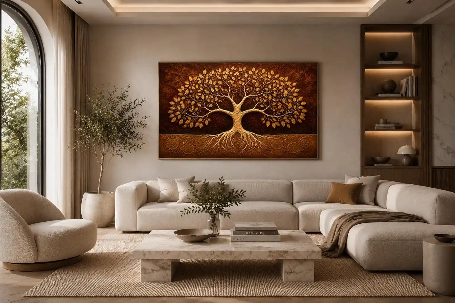   golden tree canvas art warm luxury decor