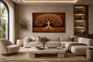   golden tree canvas art warm luxury decor