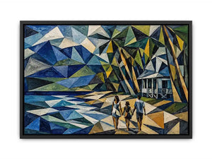 geometric coastal beach house canvas living room