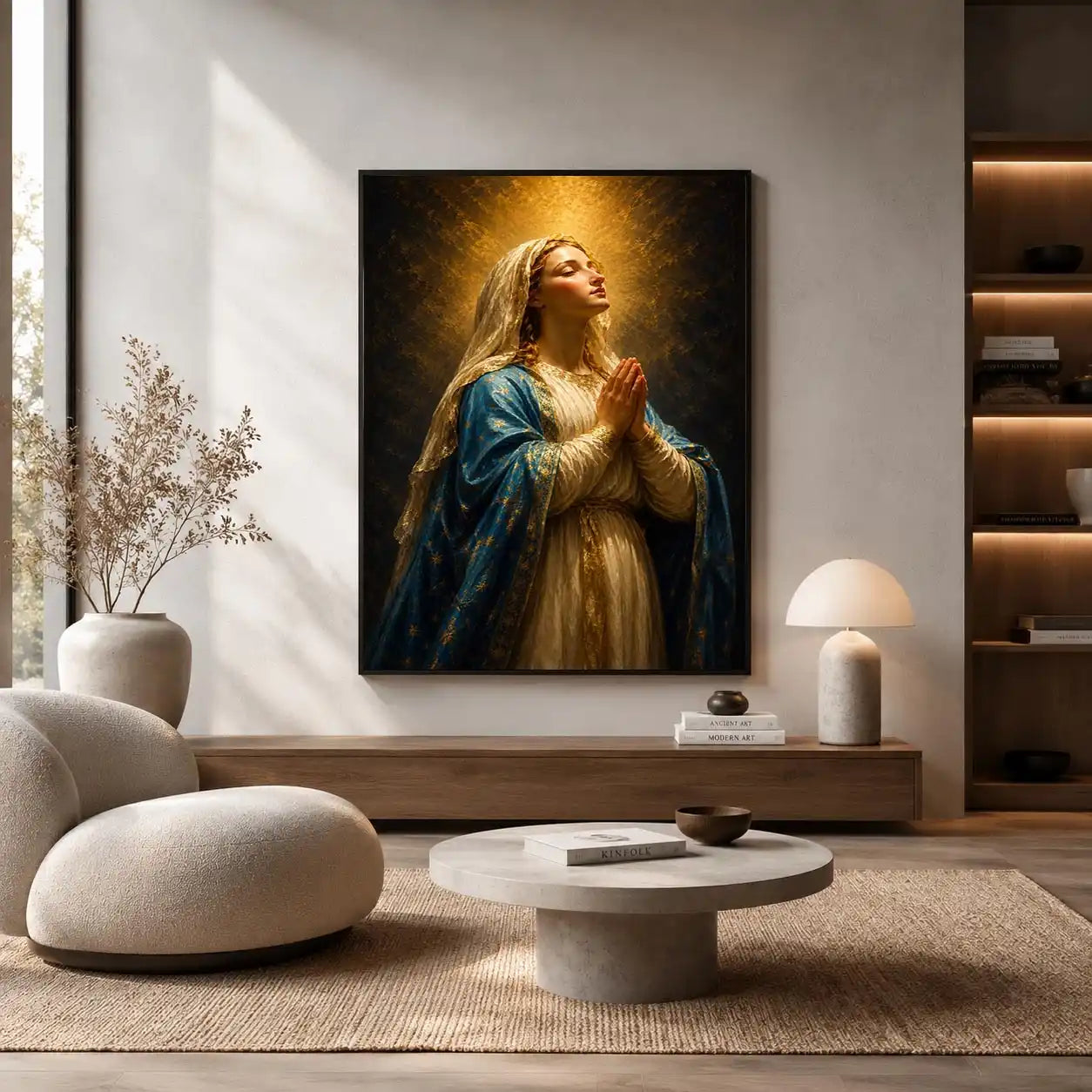   praying madonna blue gold canvas art