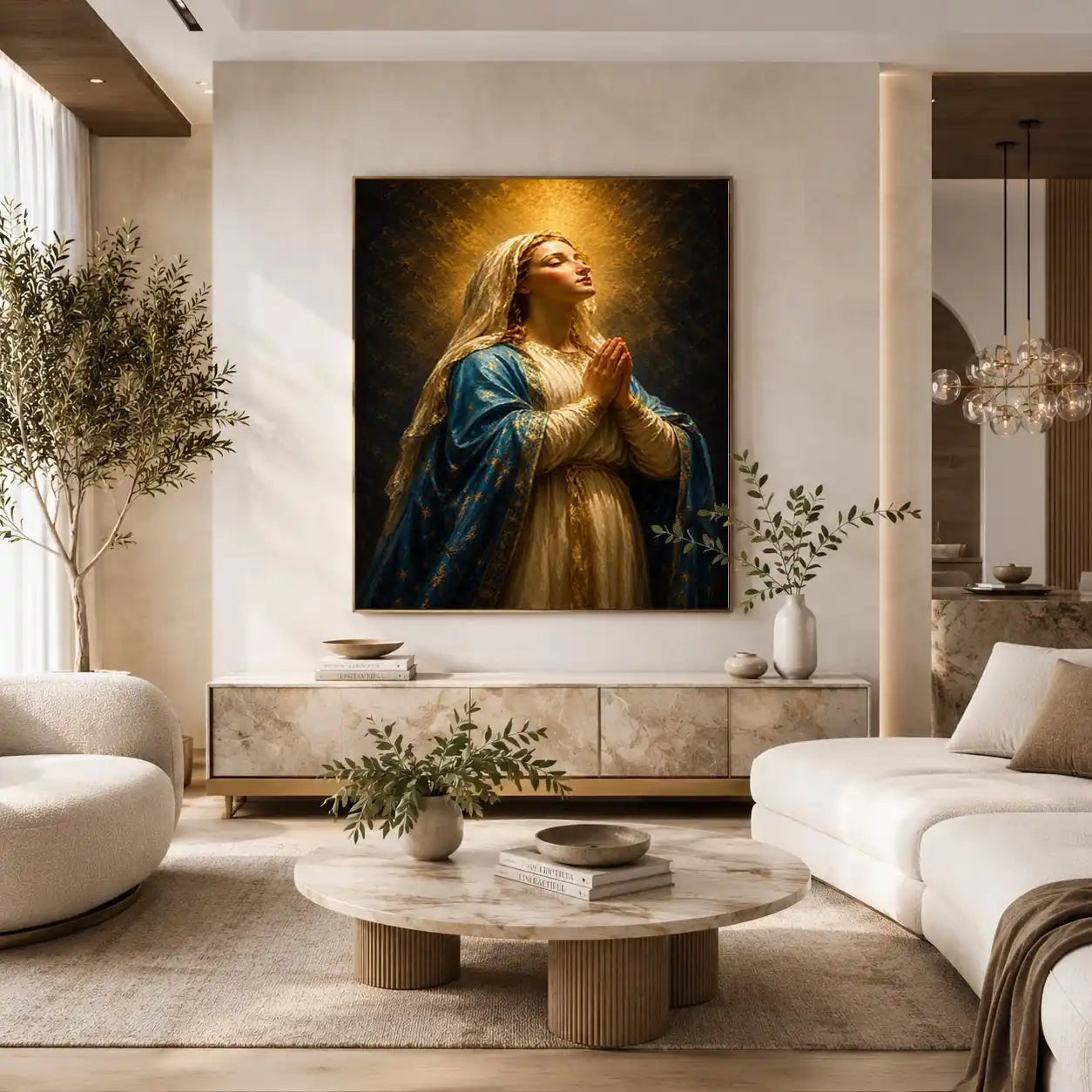   praying madonna blue gold canvas art